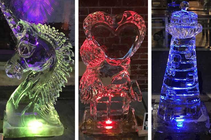 3 Ice Sculptures with colored lights